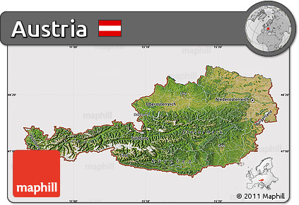 Satellite Map of Austria, cropped outside