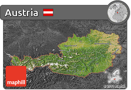 Satellite Map of Austria, darken, desaturated