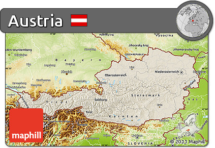 Shaded Relief Map of Austria, physical outside