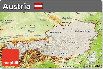 Shaded Relief Map of Austria, physical outside
