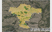 Satellite 3D Map of Mistelbach, darken, semi-desaturated