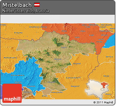 Satellite 3D Map of Mistelbach, political outside