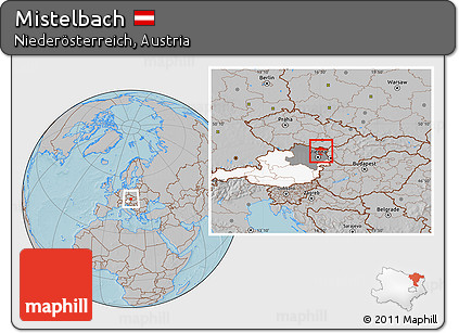Gray Location Map of Mistelbach, highlighted country, highlighted parent region, hill shading