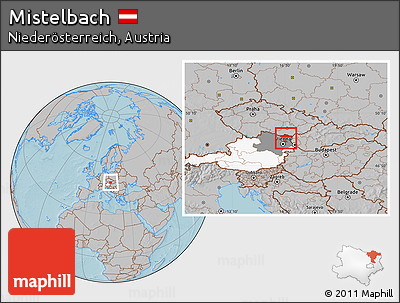 Gray Location Map of Mistelbach, highlighted country, highlighted parent region, hill shading