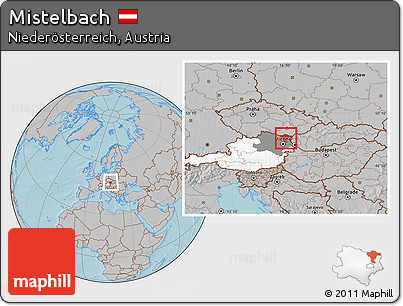 Gray Location Map of Mistelbach, highlighted country, highlighted parent region, hill shading