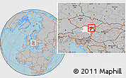 Gray Location Map of Mistelbach, highlighted parent region, hill shading