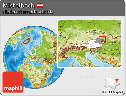 Physical Location Map of Mistelbach, highlighted country, highlighted parent region, within the entire country
