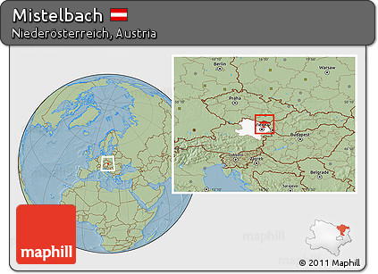 Savanna Style Location Map of Mistelbach, highlighted parent region, hill shading