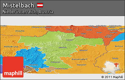 Physical Panoramic Map of Mistelbach, political outside