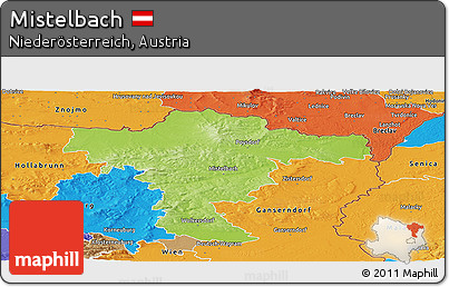 Physical Panoramic Map of Mistelbach, political outside