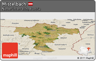 Satellite Panoramic Map of Mistelbach, shaded relief outside
