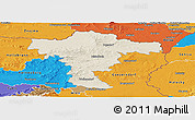 Shaded Relief Panoramic Map of Mistelbach, political outside