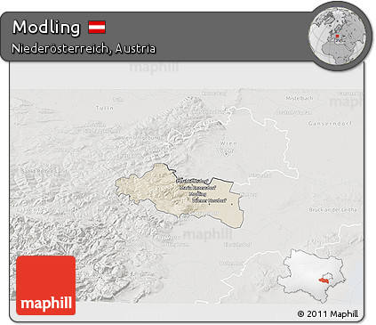 Shaded Relief 3D Map of Modling, lighten, semi-desaturated