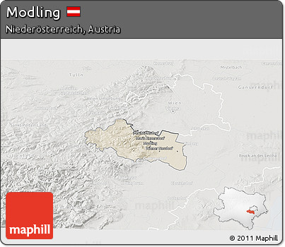 Shaded Relief 3D Map of Modling, lighten, semi-desaturated