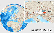 Shaded Relief Location Map of Modling, highlighted country, highlighted parent region, within the entire country