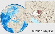 Shaded Relief Location Map of Modling, highlighted country, highlighted parent region