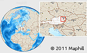 Shaded Relief Location Map of Modling, highlighted country