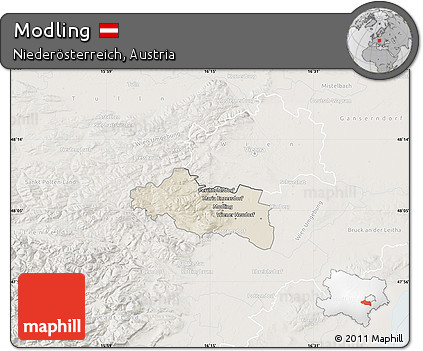 Shaded Relief Map of Modling, lighten