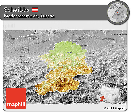Physical 3D Map of Scheibbs, desaturated