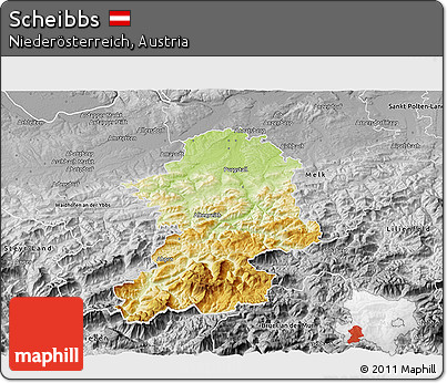 Physical 3D Map of Scheibbs, desaturated