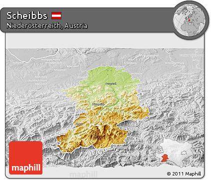 Physical 3D Map of Scheibbs, lighten, desaturated