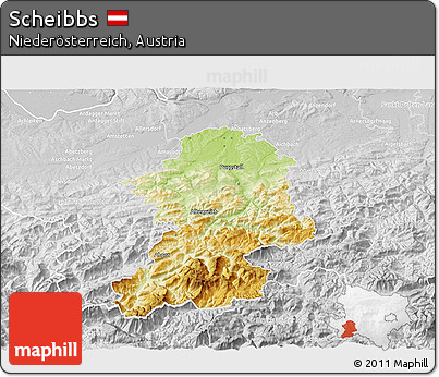 Physical 3D Map of Scheibbs, lighten, desaturated