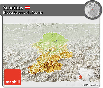 Physical 3D Map of Scheibbs, lighten, semi-desaturated