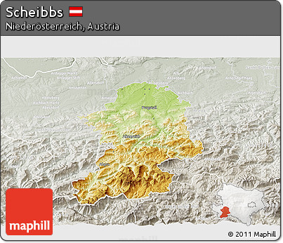 Physical 3D Map of Scheibbs, lighten, semi-desaturated