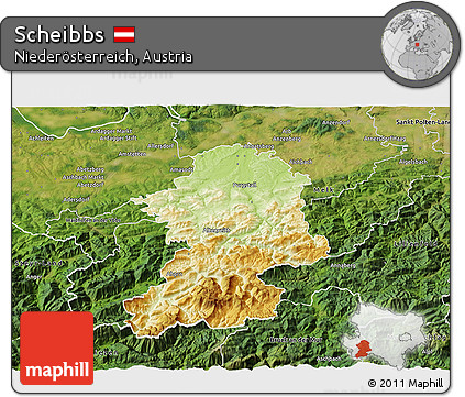 Physical 3D Map of Scheibbs, satellite outside