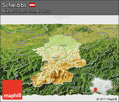 Physical 3D Map of Scheibbs, satellite outside