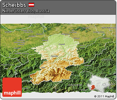Physical 3D Map of Scheibbs, satellite outside