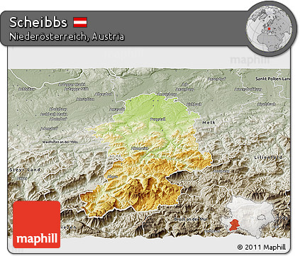 Physical 3D Map of Scheibbs, semi-desaturated