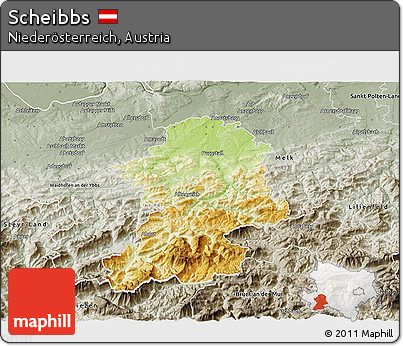 Physical 3D Map of Scheibbs, semi-desaturated