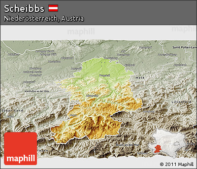 Physical 3D Map of Scheibbs, semi-desaturated