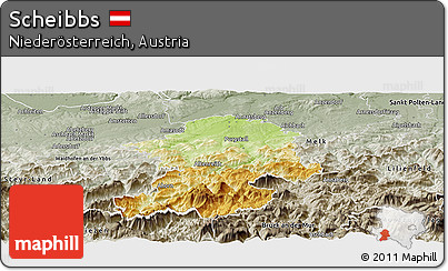 Physical Panoramic Map of Scheibbs, semi-desaturated