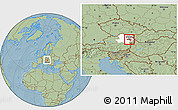 Savanna Style Location Map of Wien Umgebung, highlighted parent region, hill shading