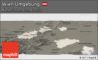 Shaded Relief Panoramic Map of Wien Umgebung, darken