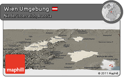 Shaded Relief Panoramic Map of Wien Umgebung, darken