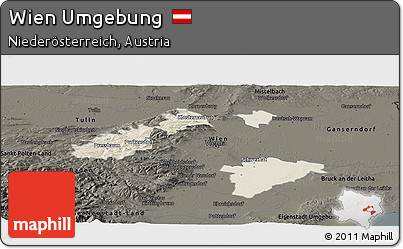 Shaded Relief Panoramic Map of Wien Umgebung, darken