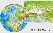 Physical Location Map of Wiener Neustadt, highlighted country, within the entire country