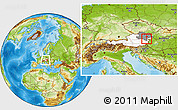 Physical Location Map of Wiener Neustadt, highlighted country, highlighted parent region, within the entire country