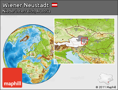 Physical Location Map of Wiener Neustadt, highlighted country, highlighted parent region