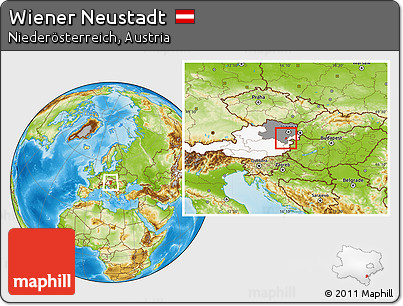 Physical Location Map of Wiener Neustadt, highlighted country, highlighted parent region