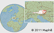Savanna Style Location Map of Wiener Neustadt, highlighted country, within the entire country, hill shading