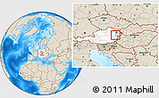 Shaded Relief Location Map of Wiener Neustadt, highlighted country