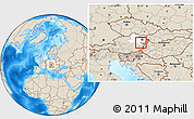 Shaded Relief Location Map of Wiener Neustadt, highlighted parent region
