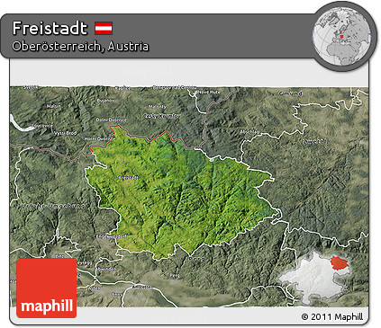 Satellite 3D Map of Freistadt, semi-desaturated