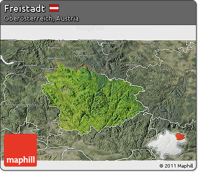 Satellite 3D Map of Freistadt, semi-desaturated