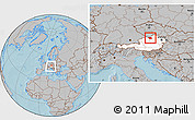 Gray Location Map of Freistadt, highlighted country, within the entire country, hill shading