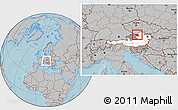 Gray Location Map of Freistadt, highlighted country, highlighted parent region, within the entire country, hill shading